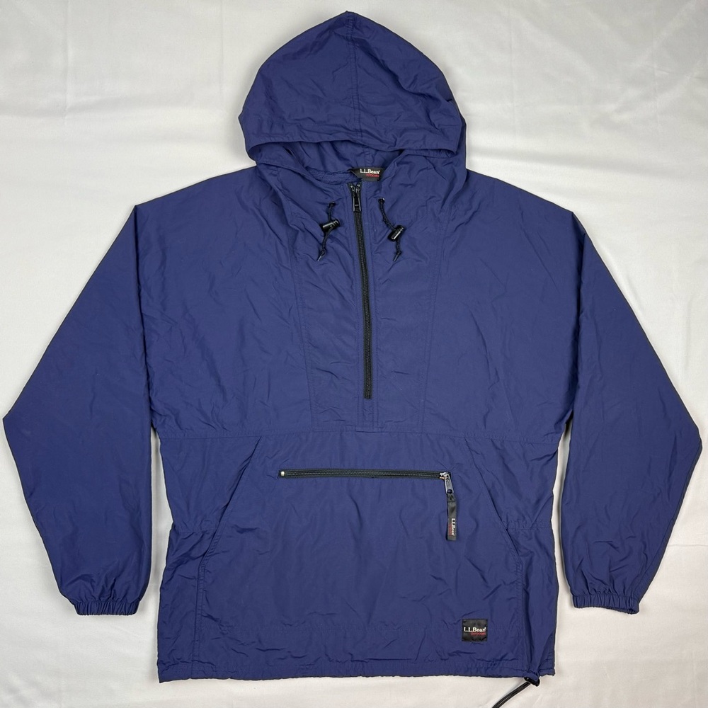 Vtg LL Bean Outdoors Mens Anorak Windbreaker Jacket Medium Y2K Pullover Navy C2
